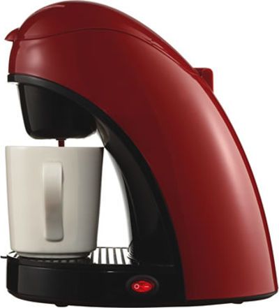 Brentwood Appliances TS-112R Single Cup Coffee Maker, Red Color, Single Serve Coffee Maker, Porcelain Mug and Measuring Spoon Included, Removable Brew Basket and Filter Holder, Removable Drip Tray, Easy Access Water Tank, Dimensions 8.5
