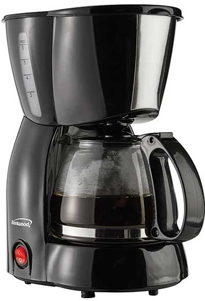 Brentwood Appliances TS-213BK Four Cup Coffee Maker, Black Color, Cool Touch Housing and Handle, Removable Filter Basket, Water Level Indicator, On and Off Switch, Tempered Heat-resistant Glass Serving Carafe, Warming Plate to Keep Coffee Hot, Anti-Drip Feature, Weight 2.75 lbs, UPC 812330021163 (BRENTWOODTS213BK BRENTWOOD-TS-213BK BRENTWOOD TS213BK TS 213BK)