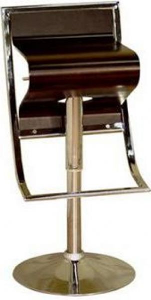 Wholesale Interiors BS-322 Chenin Low-back Adjustable Barstool, Curved composite wood in rich brown finish, Adjustable height seating, For counter and bar area, Full 360 degrees swivel, Chrome steel base, 17