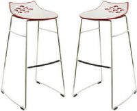 Wholesale Interiors BS-343-RED Bar Stool White and Red, Diamond cut-outs on give the bar stool a trendy look, Durable molded plastic seat and metal construction ensures years of dependable use, Legs in attractive chrome finish provide stability, Plastic non-marking feet help protect sensitive flooring, Conveniently stackable for easy storage, 31.5" Seat Height, 13" Seat Depth, 17" Seat Width, Set includes two stools, UPC 847321002579 (BS343RED BS-343-RED BS 343 RED BS343 BS-343 BS 343) 