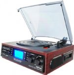 Boytone BT-19DJM-C Home Turntable System; 33/45/78 RPM; AM/FM Radio with Stereo FM; Cassette Player; 2 Built-in Stereo Speakers; MP3 & WMA Playback; USB/SD Support; Encode/Convert Vinyl Records & Cassette Tape to MP3; Encode/Convert Radio to MP3; Encode/Convert Aux In to MP3 (such as Pandora, YouTube, etc. from your phone or tablet); Remote Control; MP3 Encode Bit Rate: 128kbps; Aux In: 3.5mm; Additional Output: RCA; Power Supply: 120V 60Hz; UPC  642014746712 (BT19DJMC BT-19DJM-C BT-19DJM-C) 