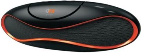 QFX BT101 Portable Bluetooth Speaker with Mic, Portable rechargeable bluetooth speaker with microphone, Fm radio, 3.5mm cable included. Orange / black, Compatible with all bluetooth capable phones, Stream music from bluetooth capable devices, Receive and make calls with bluetooth capable phones, Usb/sd port, Headphone jack, Auxin with pc cd players and mp3/mp4 players, UPC 606540018255 (BT101 B-T101 BT 101)