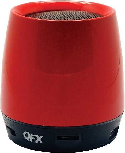 QFX BT-106-RD Portable Rechargeable Bluetooth Speaker with Microphone, Red, Compatible with most Bluetooth Capable Phones, Stream Music From Bluetooth Capable Devices, Receive and Make Calls With Bluetooth Capable Phones, USB/Micro-SD/FM radio, Headphone Jack, Aux In With PC, CD Players and MP3/MP4 Players, UPC 606540021286 (BT106RD BT106-RD BT-106RD BT-106)