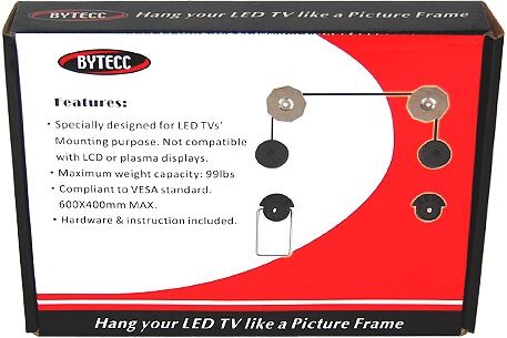 Bytecc BT-2355 LED TV Mount, Specially designed for LED TVs' Mounting, Compatible to VESA Standard up to 600mm x 400mm, Mounting hardware included, 99lbs/45Kgs Max Load, 18mm Distance to wall, UPC 837281107896 (BT2355 BT 2355)