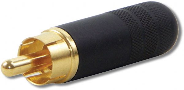 RCA BT297BK Plug With Black Shell, Black Band; Nickel-plate black metal shell; Gold-plated center pin; 0.250