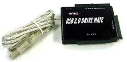 Bytecc BT-300 USB 2.0 to IDE/SATA Adapter, IDE / Serial ATA-150 Controller Interface, 150 MBps Data Transfer Rate, Hard drive, CD drive, DVD drive Supported Devices, 2 Max Storage Devices Qty, 1 x Hi-Speed USB - 4 pin USB Type A Connections, 1 x USB cable - integrated Cables Included, UPC 837281003006 (BT 300 BT300)