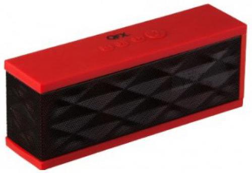QFX BT37RBK Portable Rechargeable Bluetooth Speaker with Microphone Black/Red; Compatible with all Bluetooth Capable Phones; Stream Music From Bluetooth Capable Devices; Receive and Make Calls With Bluetooth Capable Phones; Aux -In With PC, CD Players and MP3/MP4 Players; Built-in Lithium Battery; USB to Micro-USB Charging Cable Included; 3.5mm Cable Included; Colors: Orange/Black, Yellow/Blue, Blue/Black, Red/Black, Black/Charcoal; UPC 606540022856 (BT37RBK BT37RBK BT37RBK)
