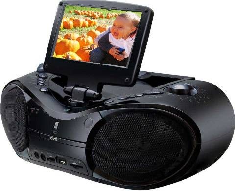 GPX BT780B Portable DVD/CD/AM/FM Radio Boombox with 7-Inch LCD Display, Portable boombox with 7 inch TFT LCD screen and dual ATSC/NTSC tuner, CD/DVD playback capability and USB/SD card readers, AM/FM radio, 3.5mm audio line input, 2 x RCA type audio output, coaxial jack for antenna, and microphone jack (BT780B BT-780B BT 780B)