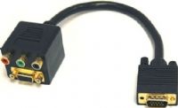 Bytecc BTA-033 VGA (HD15) Female with Nuts & 3 RCA Female to VGA (HD15) Male Adaptor, Black, 30cm Length, 8.5mm OD, UPC 837281106073 (BTA033 BTA 033) 