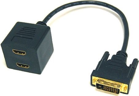 Bytecc BTA-034 HDMI Female x 2 to DVI-D (Dual link) Male Adaptor, Black, 30cm Length, 5.5mm OD, UPC 837281106080 (BTA034 BTA 034)