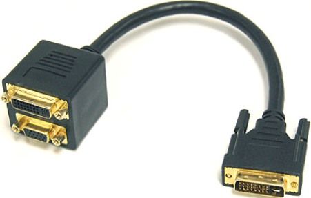 Bytecc BTA-035 DVI-I (Dual link) Female & VGA (HD15) Female to DVI-I (Dual link) Male Adaptor, Black, 30cm Length, 6.5mm OD, UPC 837281106097 (BTA035 BTA 035)