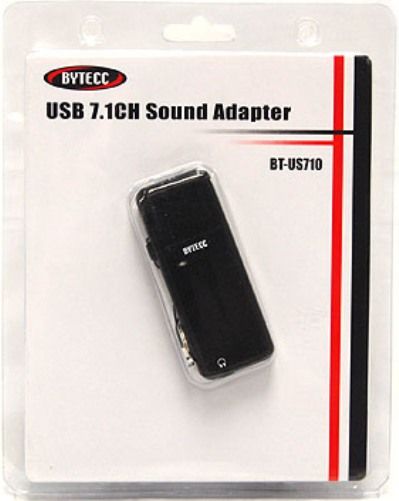 Bytecc BT-US710 USB 7.1-Channel Sound Adapter, Turns 2-channel audio into DVD-quality 7.1-channel sound, Built-in amplifier for rich and powerful sound, Virtual 7.1 channel surround sound provides home-theater quality sound via headphones or stereo speakers, Places speakers to preferred positions without moving actual speakers via speaker shifter utility (BTUS710 BT US710)