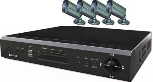 Clover BUN4770 DVR Bundle Package with IP Addressable Petaplex Digital Video Recorder H.264 (4) Channel DVR (320GB HHD) 4 Outdoor/Indoor Color Cameras, Remote controlling & monitoring via TCP/IP, Programmable recording speed on each channel, Sony chipset cameras, 4 pcs of 60ft cables & mounting brackets (BUN-4770 BUN 4770 BUN0460-4 BUN04604 BUN0460 4)