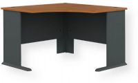 Bush WC57466 Series A 48W Corner Desk, Natural Cherry and Slate; Thermally Fused Laminate Over Engineered Wood; Thermally Fused Laminate Finish Fends Off Scratches And Stains; Desktop Includes Wire Management Grommets; Comfortable Curved Work Area and C-Leg Design; Finished Privacy Panel; Includes Hardware to Anchor the Office Desk to a Wall; Dimensions (HxWxD): 29.8" x 47.16" x 47.16"; Weight: 118 lbs (BUSHWC57466 BUSH-WC57466 WC57466 BUSH-FURNITURE-WC57466 BUSHFURNITUREWC57466) 