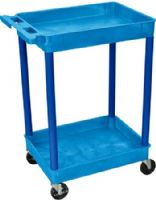 Luxor BUSTC11BU Model STC11 Tub Cart 2 Shelves, Blue, Retaining lip around the back and sides of flat shelves, Includes four heavy duty 4" casters, two with brake, Has a push handle molded into the top shelf, 24"W x 18"D shelves, Tub shelves are 2 3/4" deep, Dimensions 18"D x 24"W x 37.5"H, Clearance between shelves is 26", Easy assembly, Made in USA, UPC 812552011904 (BU-STC11BU BUSTC11-BU BU-STC11-BU BUSTC11 BU) 