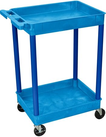 Luxor BUSTC11BU Model STC11 Tub Cart 2 Shelves, Blue, Retaining lip around the back and sides of flat shelves, Includes four heavy duty 4