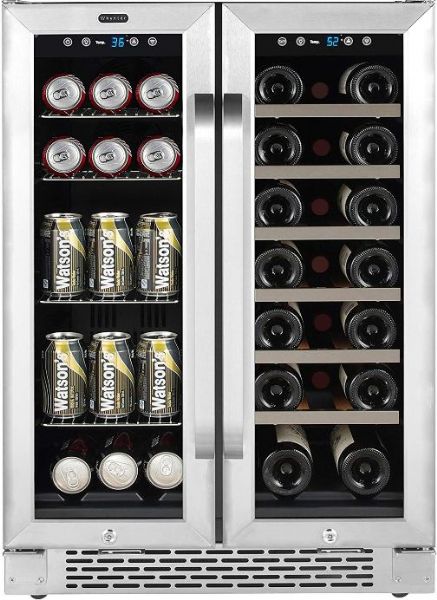 Whynter BWB-2060FDS Built-In French Door Dual Zone 20 Bottle Wine Refrigerator 60 Can Beverage Center, 20 Bottle Capacity, 60 Can Capacity, 2 Door Number of Doors, 10 Number of Shelves, 2 Number of Temperature Zones, 24