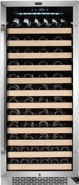 Whynter BWR-1002SD Built-in Stainless Steel Compressor Wine Refrigerator with Display Rack and LED Display,100 Bottle Capacity, 0 Can Capacity, 1 Number of Doors, 11 Number of Shelves, 1 Number of Temperature Zones, 23.5