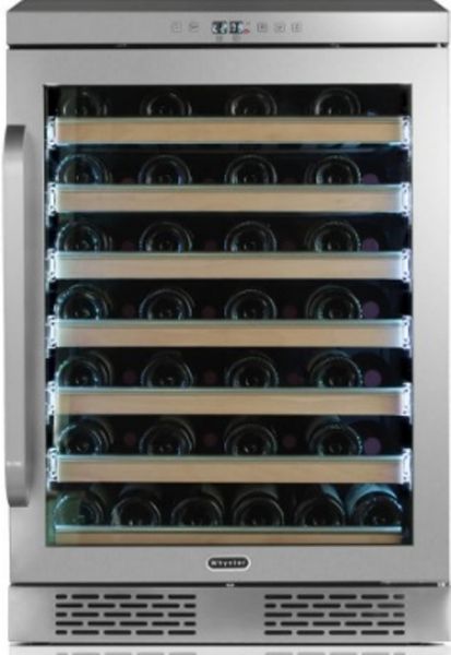 Whynter BWR-545XS Elite Spectrum Lightshow 54 Bottle Stainless Steel 24 inch Built-in Wine Refrigerator with Touch Controls and Lock, 54 standard 750ml wine bottles Capacity, 8 bottles capacity Shelf One through Six, 6 bottles capacity Bottom section, 115V /60Hz Voltage, 85 watts / 0.8 Amps Power, 40F  65F/ 5C 18C Adjustable thermostat from, Built-In / Freestanding Installation, UPC 852749006672 (BWR-545XS BWR 545XS BWR545XS)