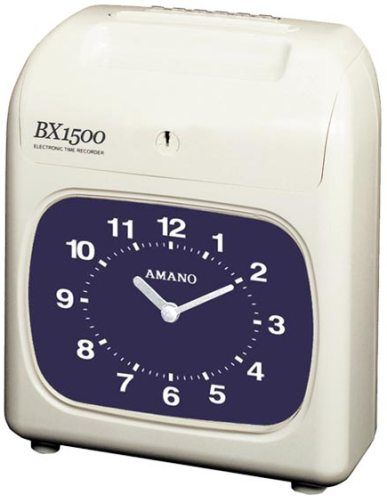 Amano BX-1500 Electronic Time Recorder, Auto card feed/print, Large, easy to read analog clock face, Automatic Daylight Saving Time adjustment, Print format includes day/date, 0-23 hours, AM/PM, minutes (10th or 100th), Weekly, bi-weekly, semi-monthly and monthly pay periods (BX1500 BX 1500 BX-150 BX150)