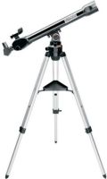 Bushnell 789961 Voyager Sky Tour 700x60mm Refractor Telescope, Refractor Optical Design, 2.4" / 60 mm Optical Lens Diameter, 700 mm Focal Length, f/11.7 Focal Ratio, 120x Maximum Useful Magnification, 2.68 arcsec Rayleigh Resolving Power, Altazimuth Mount Type, 1.25" Eyepiece Barrel Diameter, Red dot LED Finderscope, 1 stage, two section aluminum Tripod, UPC 029757789884 (789961 789-961 789 961) 