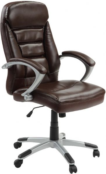 Innovex C0575L99 Excelsus High-Back Leather Executive Office Chair, Black Base Finish, Leather Exterior Seat Material, Plush cushioning for long term seating, Dual padded arm rest system for maximum comfort, Tilt tension, upright locking support and lumbar adjustment, Brown Color, 48.4