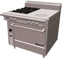 Garland C0836-17M Cuisine Series Heavy Duty Range, 40,000 BTU oven burner, Fully insulated oven interior, 1-1/4" NPT front gas manifold, 6" chrome steel adj. legs, 6" H stainless steel stub back, Open top burners 30,000 BTU each, 18" front fired hot top section 37,500 BTUs, Stainless steel front and sides, One-piece cast iron top grates, Full-range burner valve control (C0836-17M C0836 17M C083617M) 