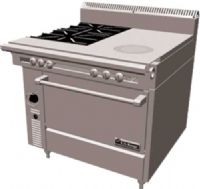 Garland C0836-17R Cuisine Series Heavy Duty Range, 40,000 BTU oven burner, Fully insulated oven interior, 1-1/4" NPT front gas manifold, 6" chrome steel adj. legs, 6" H stainless steel stub back, 18" front fired hot top section 37,500 BTUs, Stainless steel front and sides, One-piece cast iron top grates, Full-range burner valve control, Open top burners 30,000 BTU each, Can be connected individually or in a battery  (C0836-17R C0836 17R C083617R) 