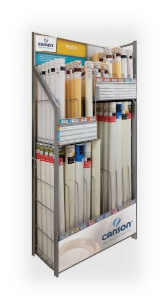 Canson C400033554D Large In-Line Paper Rolls Combination Display with 138 Rolls; 2 Bond paper rolls, and 4 each of 10 roll SKUs; 138 Tracing paper rolls; Display quantity 90 pads; Dimensions 30