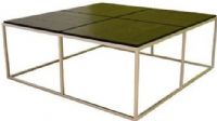 Wholesale Interiors C-506 Yseult Modern Coffee Table, Large square modern coffee table, Black oak finish, Sturdy wood construction top, Silver steel powder coated frame and legs, 19.1 x 19.1 inches -4 pieces of wood top each, UPC 878445006570 (C506 C-506 C 506) 