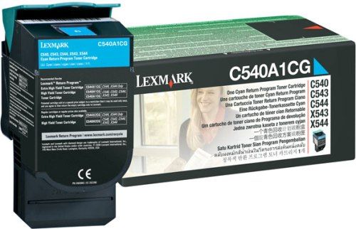 Lexmark C540A1CG Cyan Return Program Toner Cartridge, Works with Lexmark C540n C543dn C544dn C544dtn C544dw C544n C546dtn X543dn X544dn X544dtn X544dw X544n X546dtn X548de and X548dte Printers, Up to 1000 standard pages in accordance with ISO/IEC 19798, New Genuine Original OEM Lexmark Brand (C540-A1CG C540 A1CG C540A-1CG C540A 1CG)