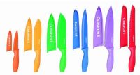 Cuisinart C55-01-12PCKS Advantage 12-Piece Color-Coded Professional Stainless Steel Knives Set; Includes 6 knives and 6 blade guards; Razor Sharp High Quality Stainless Steel Blades; Ergonomically Designed; Non-Stick Color Coating for easy slicing; Color coding reduces the risk of cross-contamination during food preparation; Style-conscious hues; Includes Owner’s Manual and Recipe Book; Box Dimensions 1.1 x 5.5 x 13.4 in, 2 lbs; UPC 086279071965 (C550112PCKS C5501 12PCKS C55 0112) 