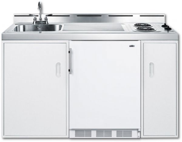 Summit C60EL Kitchen Combination 2 Burner Electric With White Cabinet And Stainless Steel Top, 60