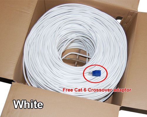 Bytecc C6P-1000W Catogory 6 Plenum Jacket (CMP), Bulk Ethernet Cable 1000 feet, White Color, High density polyethylene insulated PVC jacket, Cat6 UTP (Unshielded Twist Pair) Solid Cable, 23 AWG/4 pair Wire Gauge, Provides hi-speed data transfer up to 400MHz, Colored PVC Outer Jacket, UL, ETL & 3P verified to standards, Free Cat 6 Crossover adaptor included (C6P1000W C6P 1000W C6P-1000 C6P1000)