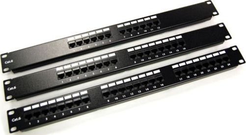 Bytecc C6PP-12 CAT6 Patch Panels with 12 Ports, 110-type Termination, Category 6 Certified, Standard 19 Inch Wide Equipment Rack Mountable, Aluminum Plate Around RJ45 Jacks, 50 gold-plated contacts, Black electrostatic powder-coated steel, Accommodates top, bottom or side cable entry, Write-on designation label with clear holder, UPC 837281103065 (C6PP12 C6PP 12)