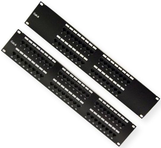 Bytecc C6PP-32 CAT6 Patch Panels with 32 Ports, 110-type Termination, Category 6 Certified, Standard 19 Inch Wide Equipment Rack Mountable, Aluminum Plate Around RJ45 Jacks, 50 gold-plated contacts, Black electrostatic powder-coated steel, Accommodates top, bottom or side cable entry, Write-on designation label with clear holder (C6PP32 C6PP 32)