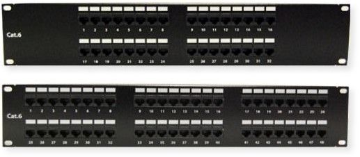 Bytecc C6PP-48 CAT6 Patch Panels with 48 Ports, 110-type Termination, Category 6 Certified, Standard 19 Inch Wide Equipment Rack Mountable, Aluminum Plate Around RJ45 Jacks, 50 gold-plated contacts, Black electrostatic powder-coated steel, Accommodates top, bottom or side cable entry, Write-on designation label with clear holder (C6PP48 C6PP 48)