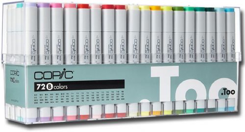 Copic C72B Markers Classic, 72 Color Set B; Packaged in a clear plastic case, a copic set is the ideal way to begin or add to a marker collection; Refillable markers and replaceable nibs; Compatible with copic air brush system; Alcohol-based ink is permanent and non-toxic; Dries-acid-free; Includes Broad Chisel nib and a Fine Point nib (Does not include Brush nib); Dimensions 12.75