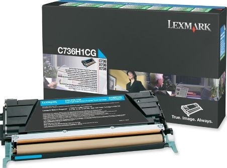 Lexmark C736H1CG Cyan High Yield Return Program Toner Cartridge For use with Lexmark X736de, X738de, X738dte, C736dn, C736n and C736dtn Printers, Average Yield Up to 10000 standard pages in accordance with ISO/IEC 19798, Lexmark Cartridge Collection Program, New Genuine Original Lexmark OEM Brand, UPC 734646148795 (C736-H1CG C736 H1CG C-736H1CG C736H1C)