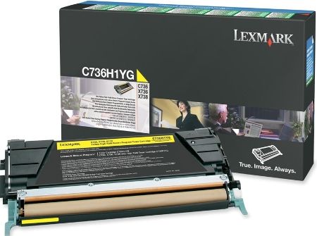 Lexmark C736H1YG Yellow High Yield Return Program Toner Cartridge For use with Lexmark X736de, X738de, X738dte, C736dn, C736n and C736dtn Printers, Average Yield Up to 10000 standard pages in accordance with ISO/IEC 19798, Lexmark Cartridge Collection Program, New Genuine Original Lexmark OEM Brand, UPC 734646148818 (C736-H1YG C736 H1YG C-736H1YG C736H1Y)