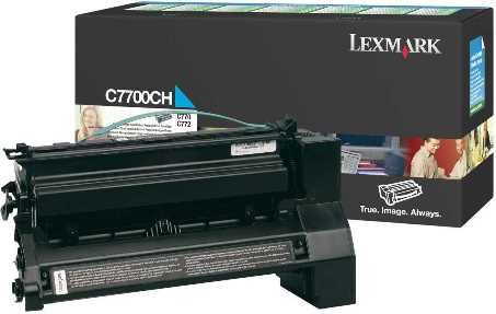 Lexmark C7700CH Cyan High Yield Return Program Print Cartridge, Works with Lexmark X772e, C772n, C770n, C772dn, C772dtn, C770dn and C770dtn Printers, Up to 10000 pages @ approximately 5% coverage, New Genuine Original OEM Lexmark Brand, UPC 734646256124 (C7700-CH C7700C C7700)