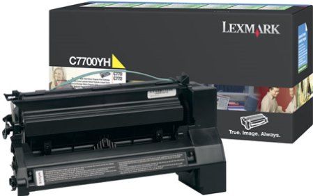 Lexmark C7700YH Yellow High Yield Return Program Print Cartridge, Works with Lexmark X772e, C772n, C770n, C772dn, C772dtn, C770dn and C770dtn Printers, Up to 10000 pages @ approximately 5% coverage, New Genuine Original OEM Lexmark Brand, UPC 734646256148 (C7700-YH C7700Y C7700)