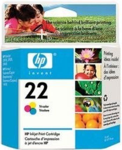 HP Hewlett Packard C9352AL model 22 Tri-color Ink Cartridge, Inkjet Print Technology, Tri-color Print Color, For use with HP 1410 PSC HP Officejet 5610 Printer HP Deskjet Printer: 3910 3920 3930 3940 (C9352AL C-9352AL C 9352AL)