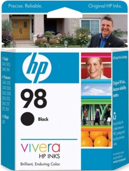 HP Hewlett Packard C9364WN model No. 98 Black Ink Cartridge, Inkjet Print Technology, Black Print Color, 400 Pages Duty Cycle, 11 ml Ink Volume, New Genuine Original OEM HP Hewlett Packard, For Photosmart 8050, 2570, 2575 and Deskjet 5940 Printers (C-9364WN C 9364WN C9364-WN C9364 WN)