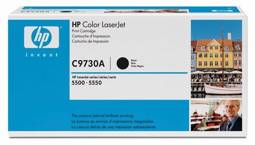 HP Hewlett Packard C9730A Black Toner Cartridge For LaserJet 5500 Color, LaserJet 5500dn Color, LaserJet 5500dtn Color, LaserJet 5500hdn Color, LaserJet 5500n; Exceptional print quality; Hassle-free operation; Up to 13000 pages, New Genuine Original OEM HP Hewlett Packard Brand, UPC 088698445402 (C-9730A C 9730A C973 CLJ5500)
