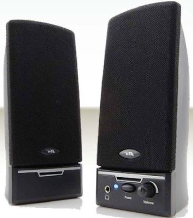 Cyber Acoustics CA-2014 Amplified Computer Speaker System, On/Off switch, Volume Control, Headphone output jack, LED power indicator, Magnetically shielded satellite speakers, Cloth grill, 1.5