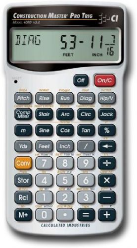 Calculated Industries CA225 Construction Master Pro, Trig Calculator; Advanced construction math calculator with trigonometric functions for engineering and building professionals; Operates as a standard math calculator; UPC 088354654759 (CALCULATEDINDUSTRIESCA225 CALCULATEDINDUSTRIES CA225 CALCULATED INDUSTRIES CA 225 CALCULATEDINDUSTRIES-CA225 CALCULATED-INDUSTRIES CA-225)