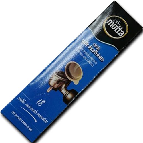 Caffe Motta 40002D Decaffeinated Caffe Motta And Coffee Pods, Piece Of 18; Espresso, decaffeinated coffee pods; Caffe Motta paper pods are made in Italy using the finest arabic Italian roasted coffee beans, standard 45 mm. diameter; 18 Pods Per Box; Dimensions 11