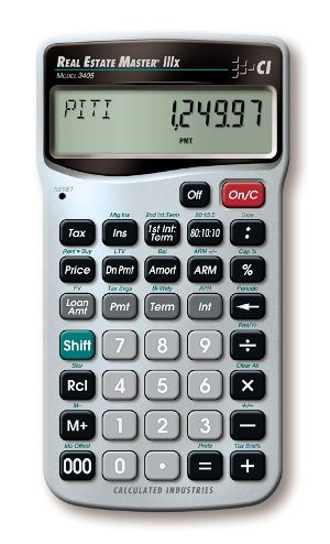 Calculated Industries 3405 Real Estate Finance Calculator, Complete taxes and insurance for true PITI payments, Automatic sales price and down payment calculations for smarter home shopping, Easily calculate amortization and balloon payments for a precise forecast, 12 digit internal accuracy, 36 keys-soft-touch silicone rubber (CALCULATED 3405 CALCULATED 3405 3405)