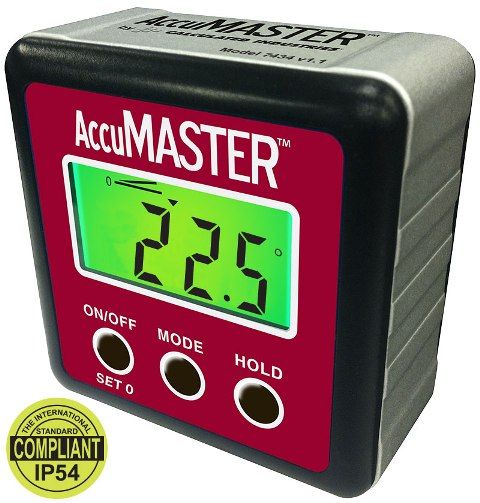 Calculated Industries 7434 AccuMASTER 2-in-1 Digital Angle Gauge, Stayglow backlit display stays on as long as you're using it, Set 0 function lets you set any angle to 0 as a reference point, Hold button holds an angle reading in the display, Perfect angles for perfect cuts every time, Built-in level function for the tightest of spots,  UPC 098584001728 (CALCULATED7434 CALCULATED 7434 CALCULATED-7434)